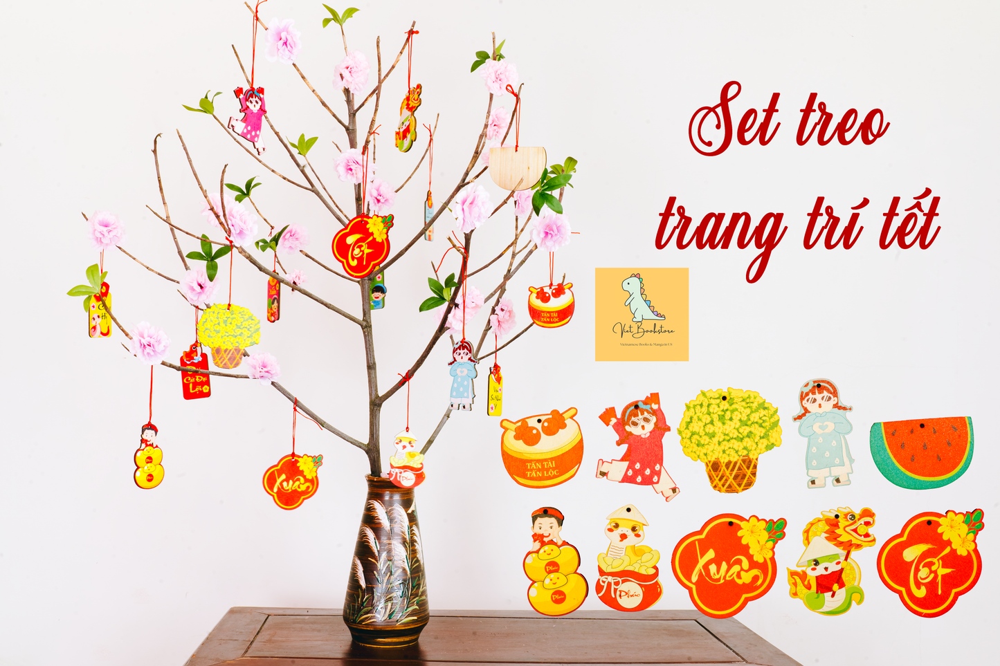 Combo 11 Lunar New Year wooden decoration sets| Com 11 set Đồ trang trí Tết bằng gỗ Wooden craft