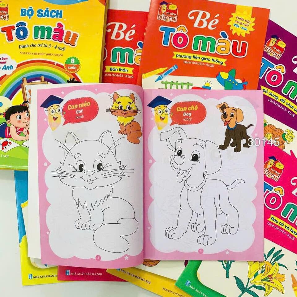 Combo Tập Tô Màu Song Ngữ Cho Bé Từ 3- 4 Tuổi| Bilingual Vietnamese–English Coloring Book Set (8 Books) for Ages 3–4 |