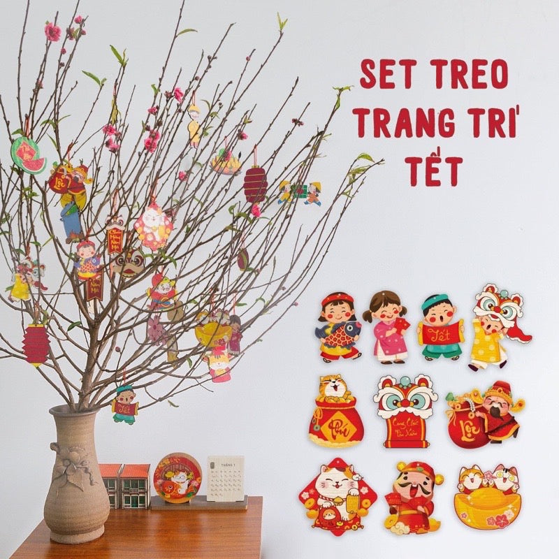 Set Trang Trí Tết 2024 bằng gỗ—New Year decoration set
