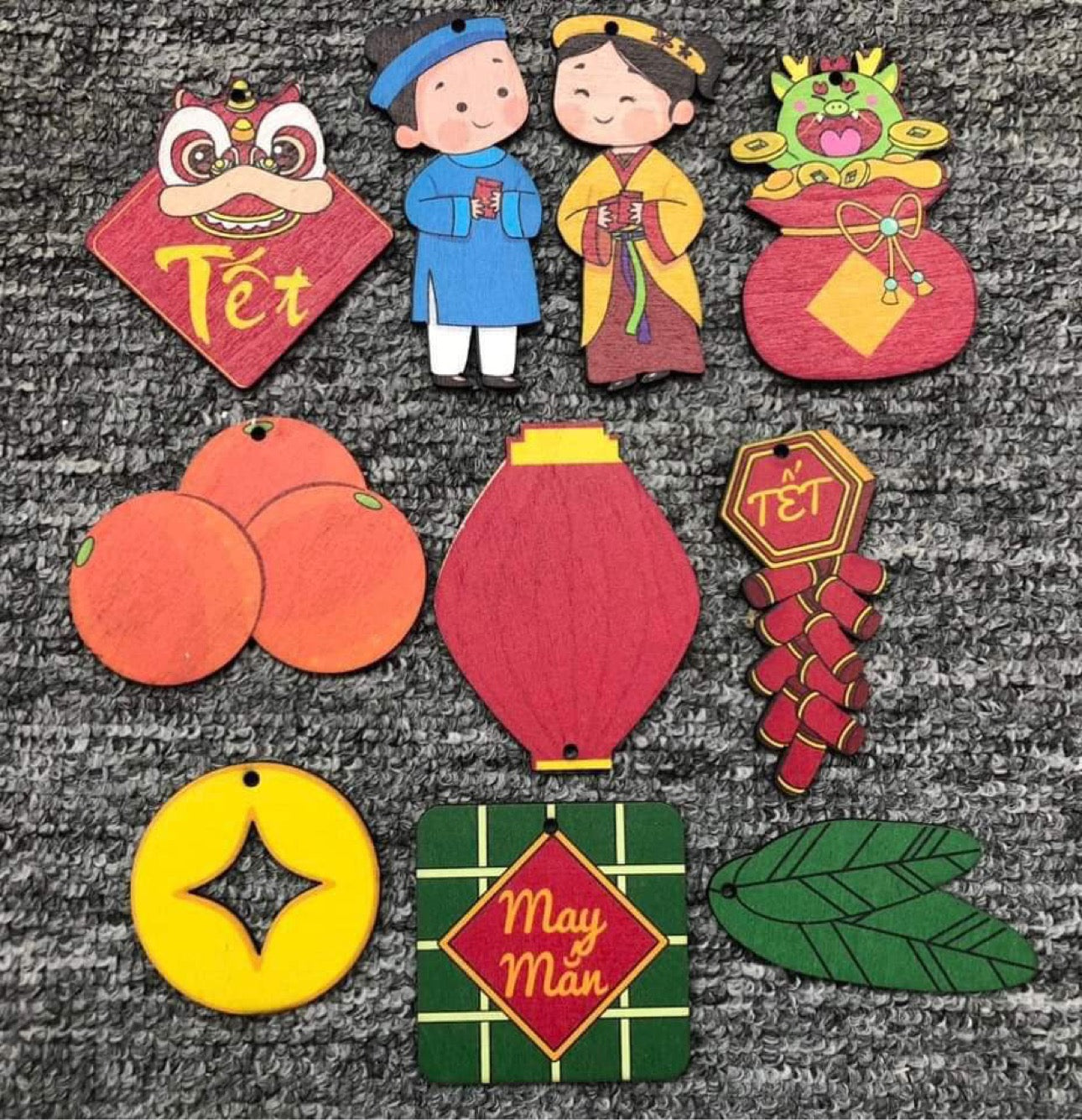 Set Trang Trí Tết 2024 bằng gỗ—New Year decoration set