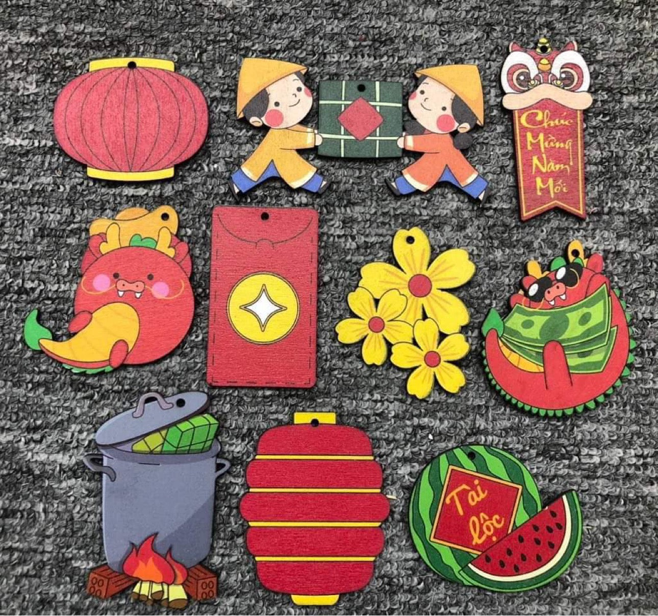 Set Trang Trí Tết 2024 bằng gỗ—New Year decoration set