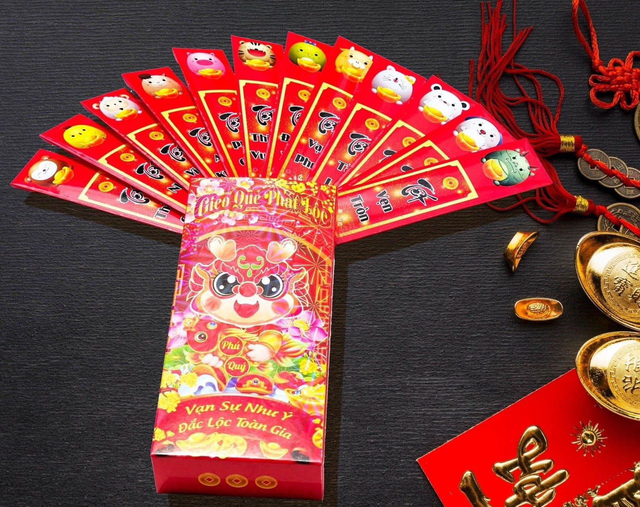 Set Lì xì Gieo quẻ Tài Lộc Năm mới hộp chữ nhật