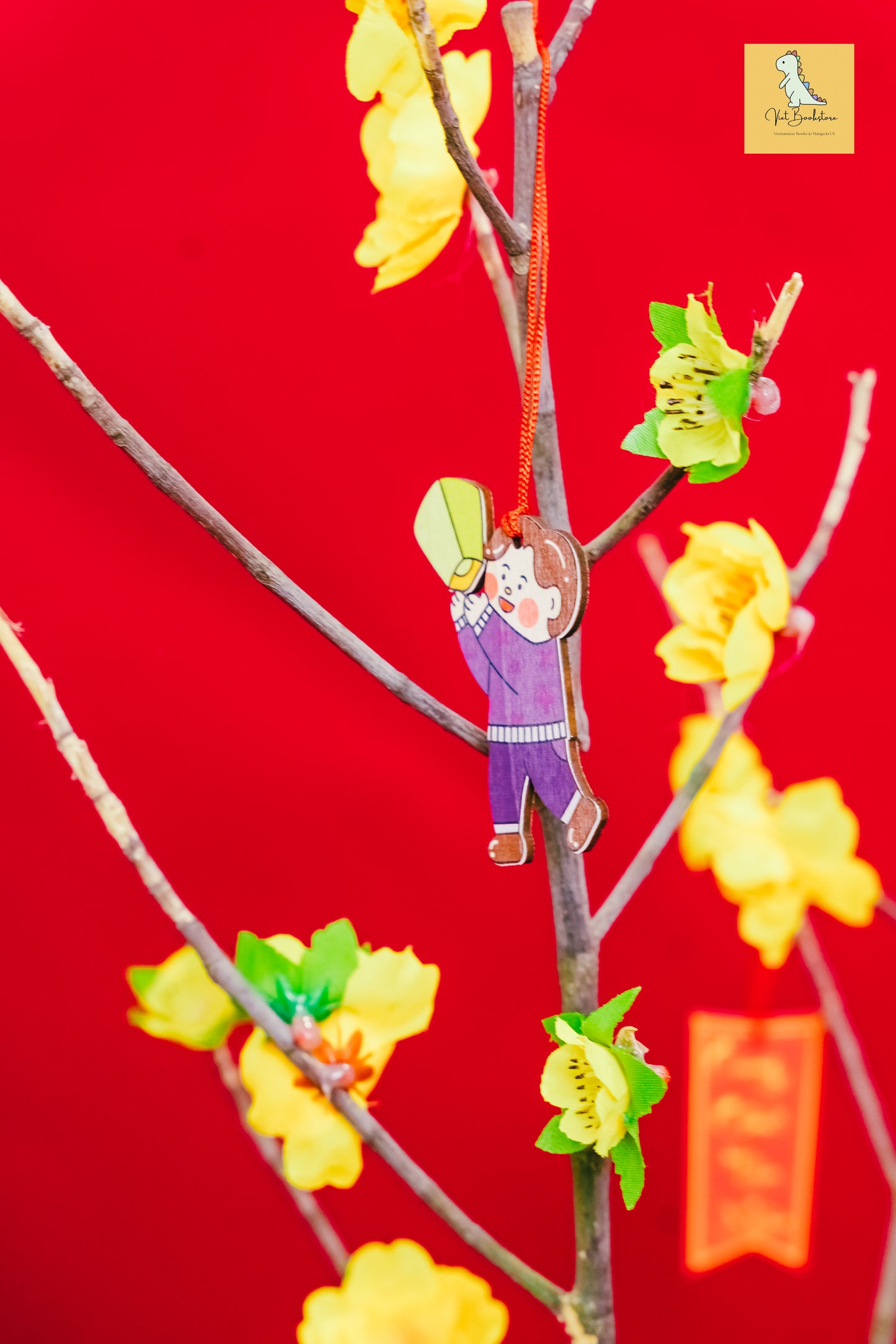 Đồ trang trí Tết bằng gỗ Em bé chung chúc tân xuân Lunar New Year wooden decoration sets| Happy new year children