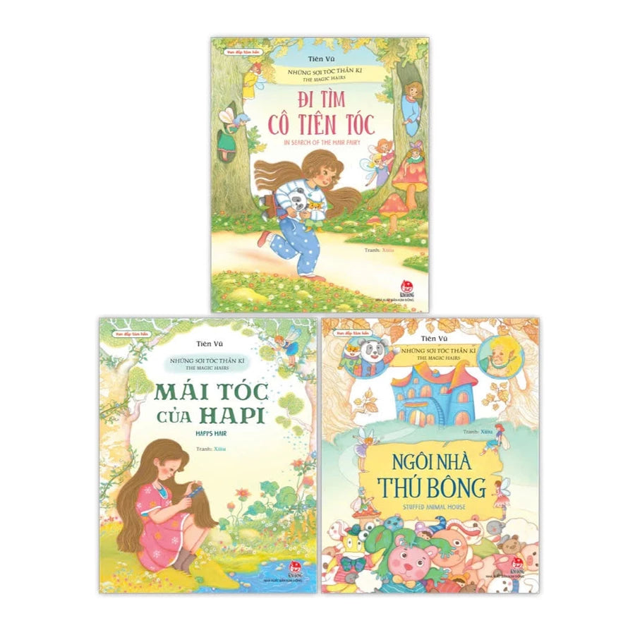 Combo 3 bilingual books for Emotional Intelligence and compassion: Vun đắp tâm hồn - Những sợi tóc thần kì bộ 3c: Đi tìm cô tiên tóc, Mái tóc của Hapi, Ngôi nhà thú bông