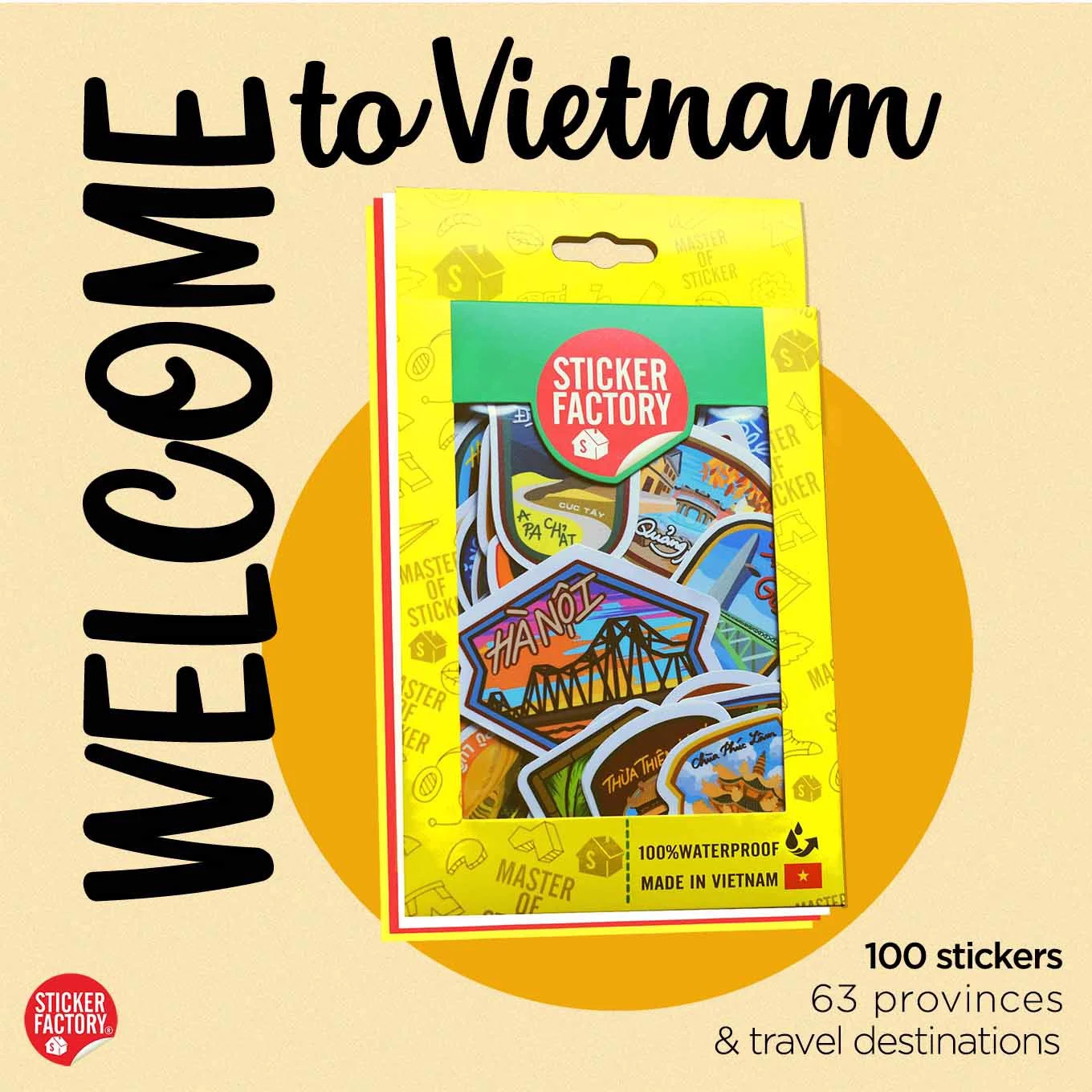 100 vinyl mate waterproof stickers—Welcome to Vietnam