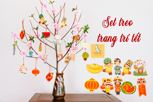 Đồ trang trí Tết bằng gỗ Mèo may mắn Lunar New Year wooden decoration sets|  LuckY Cat ornaments