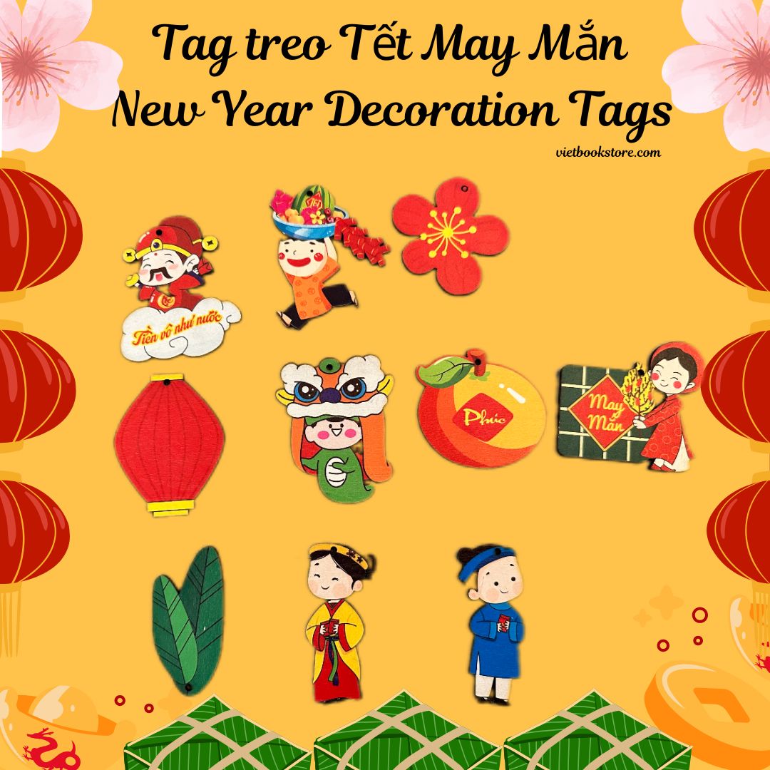 Thẻ trang trí Tết bằng gỗ/ Lunar New Year wooden decoration set (May Mắn)