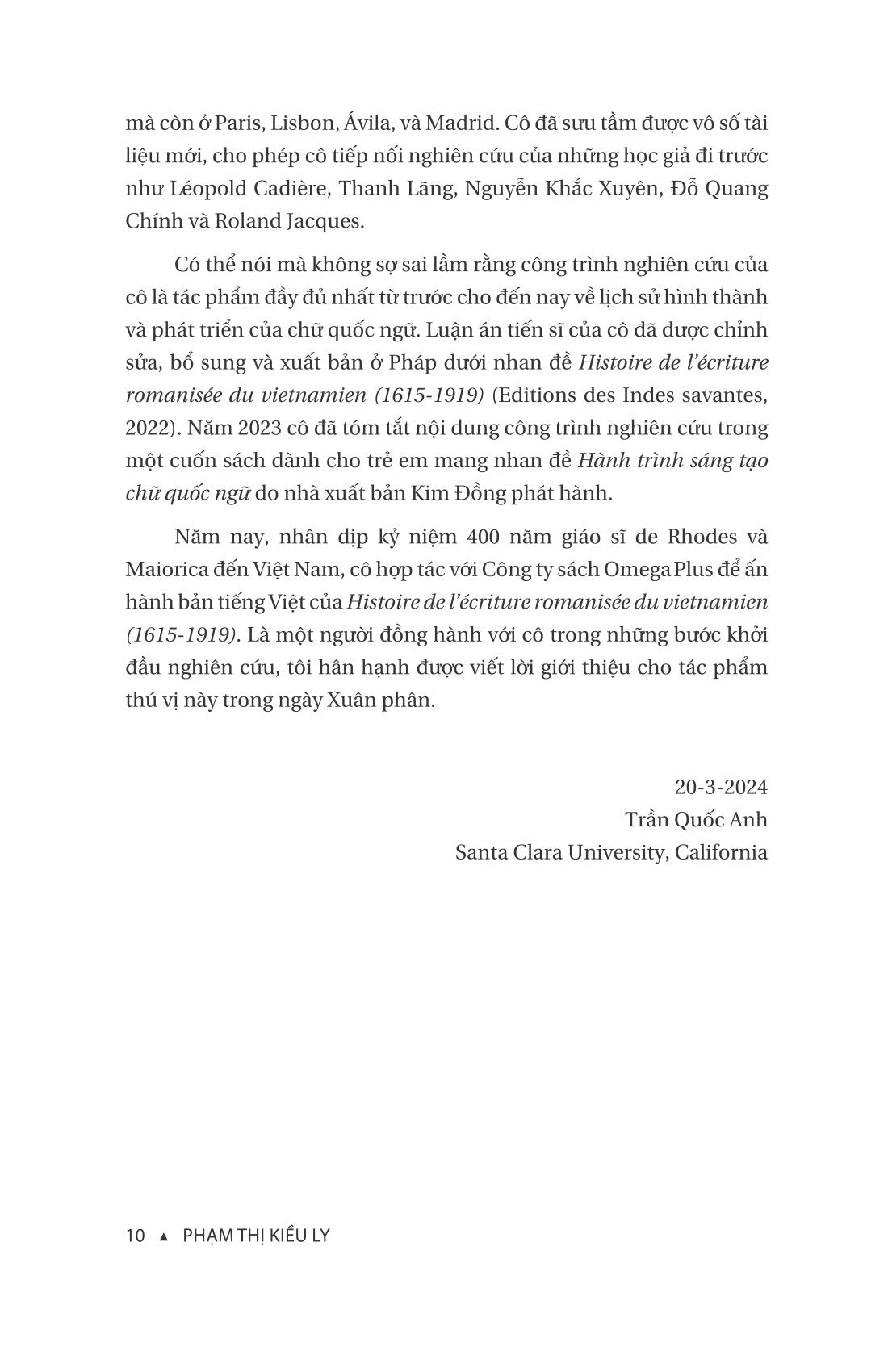 Lịch Sử Chữ Quốc Ngữ 1615-1919) Phạm Thị Kiều Ly (preorder)