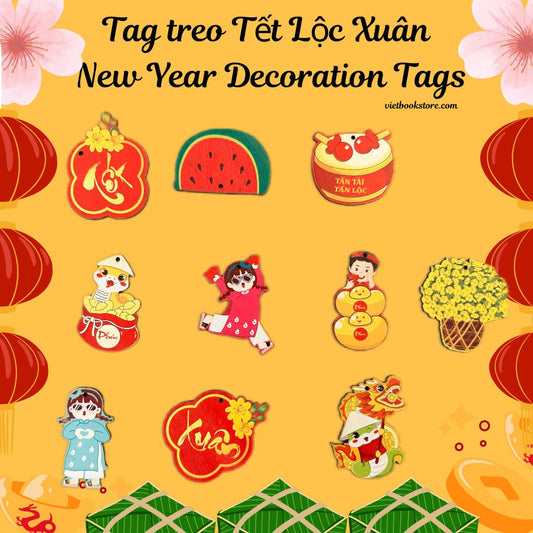 Thẻ trang trí Tết bằng gỗ/ Lunar New Year wooden decoration set (Lộc Xuân)