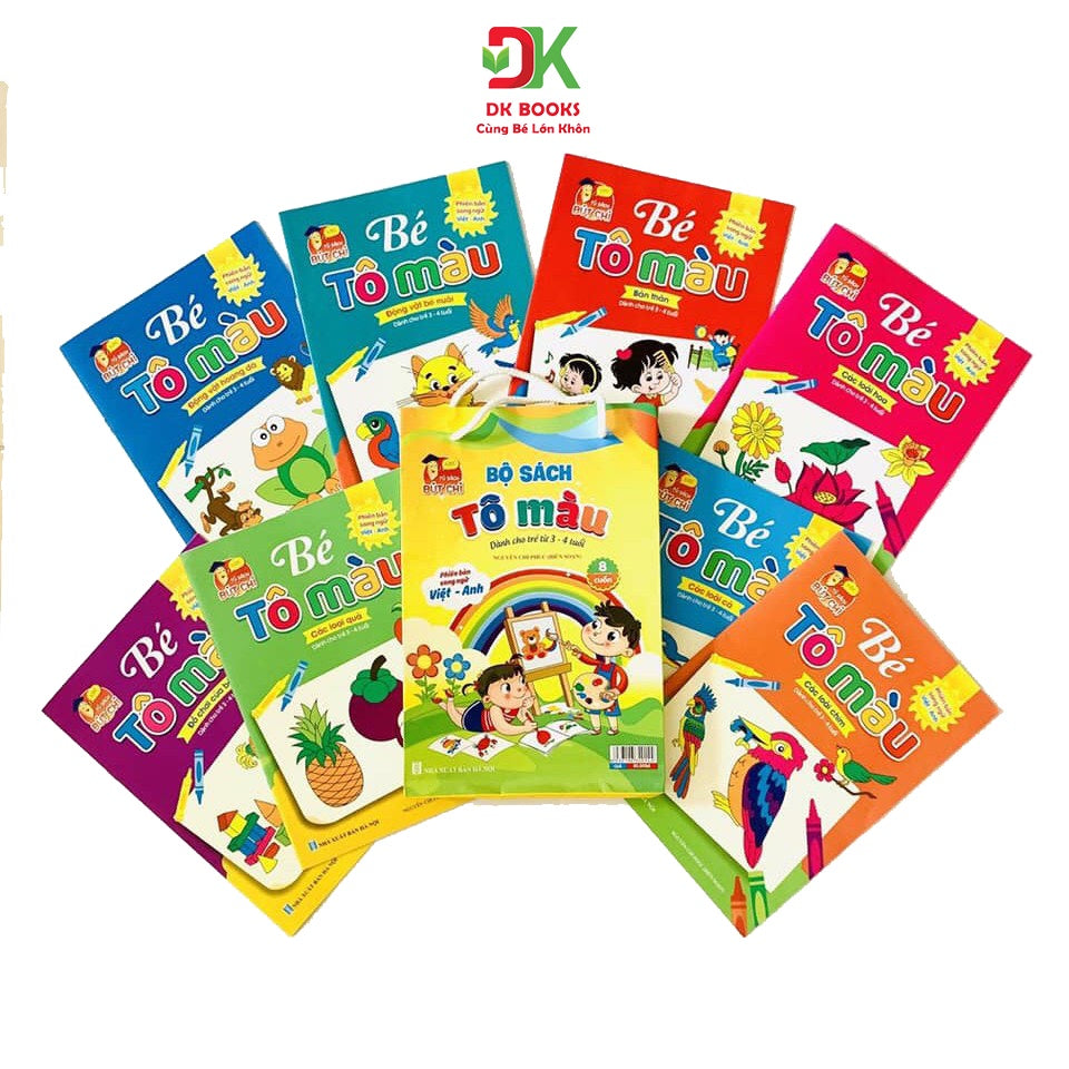 Combo Tập Tô Màu Song Ngữ Cho Bé Từ 3- 4 Tuổi| Bilingual Vietnamese–English Coloring Book Set (8 Books) for Ages 3–4 |