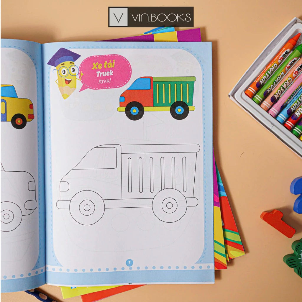 Combo Tập Tô Màu Song Ngữ Cho Bé Từ 3- 4 Tuổi| Bilingual Vietnamese–English Coloring Book Set (8 Books) for Ages 3–4 |