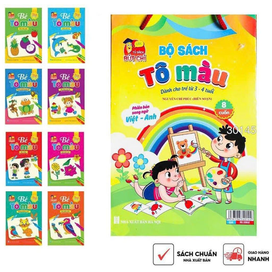 Combo Tập Tô Màu Song Ngữ Cho Bé Từ 3- 4 Tuổi| Bilingual Vietnamese–English Coloring Book Set (8 Books) for Ages 3–4 |