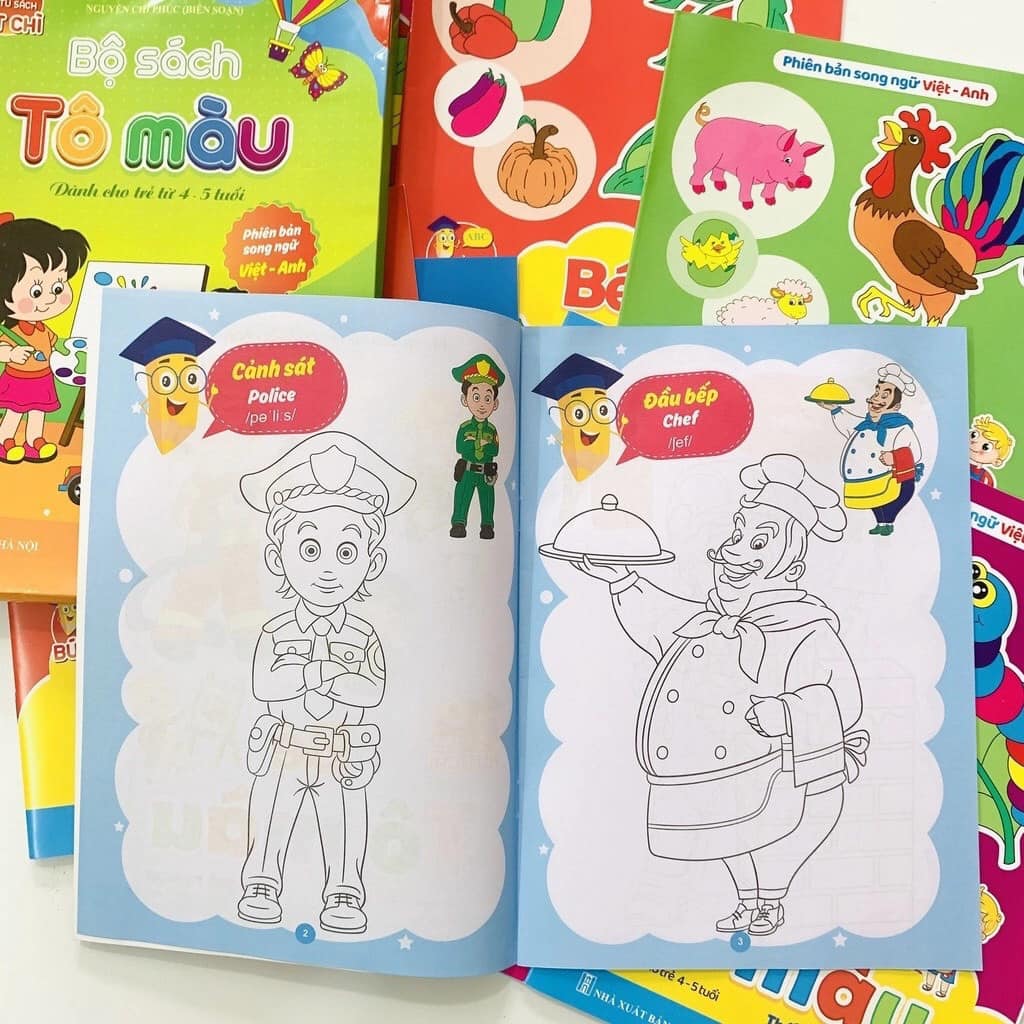 Combo Tập Tô Màu Song Ngữ Cho Bé Từ 4-5 Tuổi| Bilingual Vietnamese–English Coloring Book Set (8 Books) for Ages 4-5