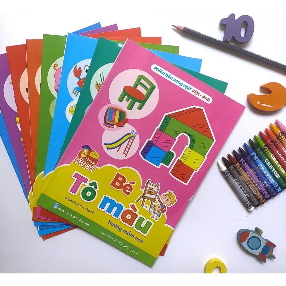 Combo Tập Tô Màu Song Ngữ Cho Bé Từ 4-5 Tuổi| Bilingual Vietnamese–English Coloring Book Set (8 Books) for Ages 4-5