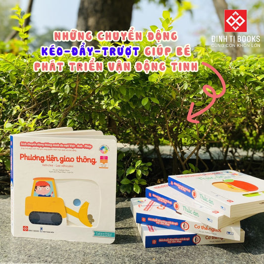 Sách tương tác chuyển động đa ngôn ngữ |Interactive Lift-the-Flap Moving Books (Vietnamese-English-French) | Kididoc Series 0-6