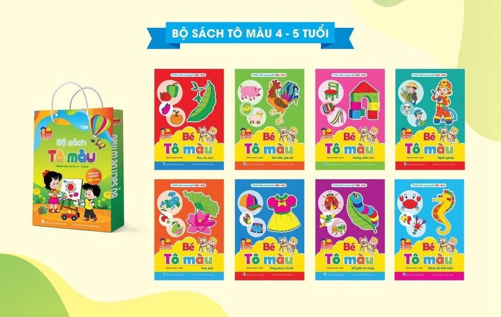 Combo Tập Tô Màu Song Ngữ Cho Bé Từ 4-5 Tuổi| Bilingual Vietnamese–English Coloring Book Set (8 Books) for Ages 4-5