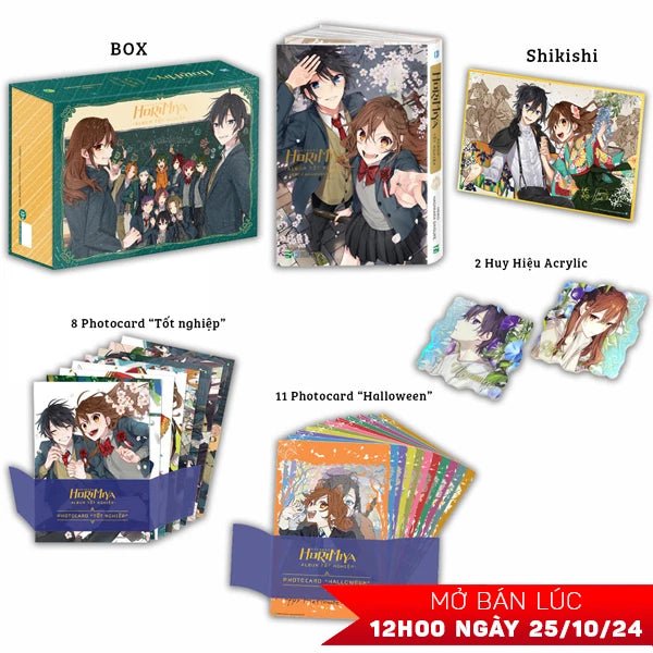 Artbook Horimiya - Album Tốt Nghiệp - Bìa Cứng  Tặng Kèm 1 Box Nam Châm + 1 Shikishi Có Chữ Kí 2 Tác Giả + 2 Huy Hiệu Acrylic + 11 Photocard “Halloween” + 8 Photocard “Tốt Nghiệp”