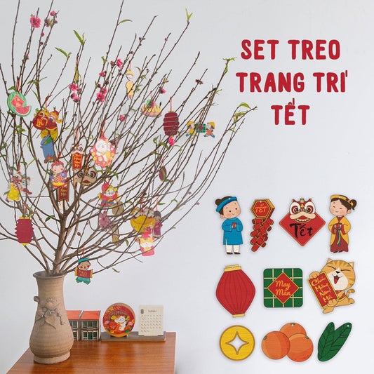 Set Trang Trí Tết 2024 bằng gỗ—New Year decoration set
