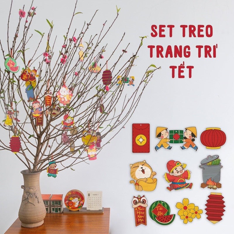 Set Trang Trí Tết 2024 bằng gỗ—New Year decoration set