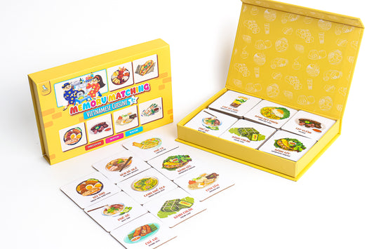 Vietnamese Cuisine Memory Match Game box and 48 tiles, bilingual Vietnamese–English