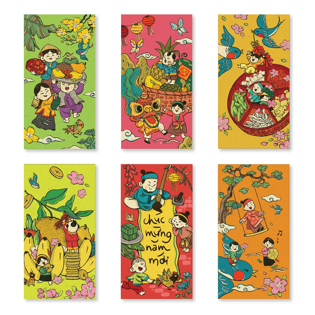 Set bao lì xì 6 túi—Chúc mừng năm mới (Lucky money envelopes-Lunar New Year Evenlopes)