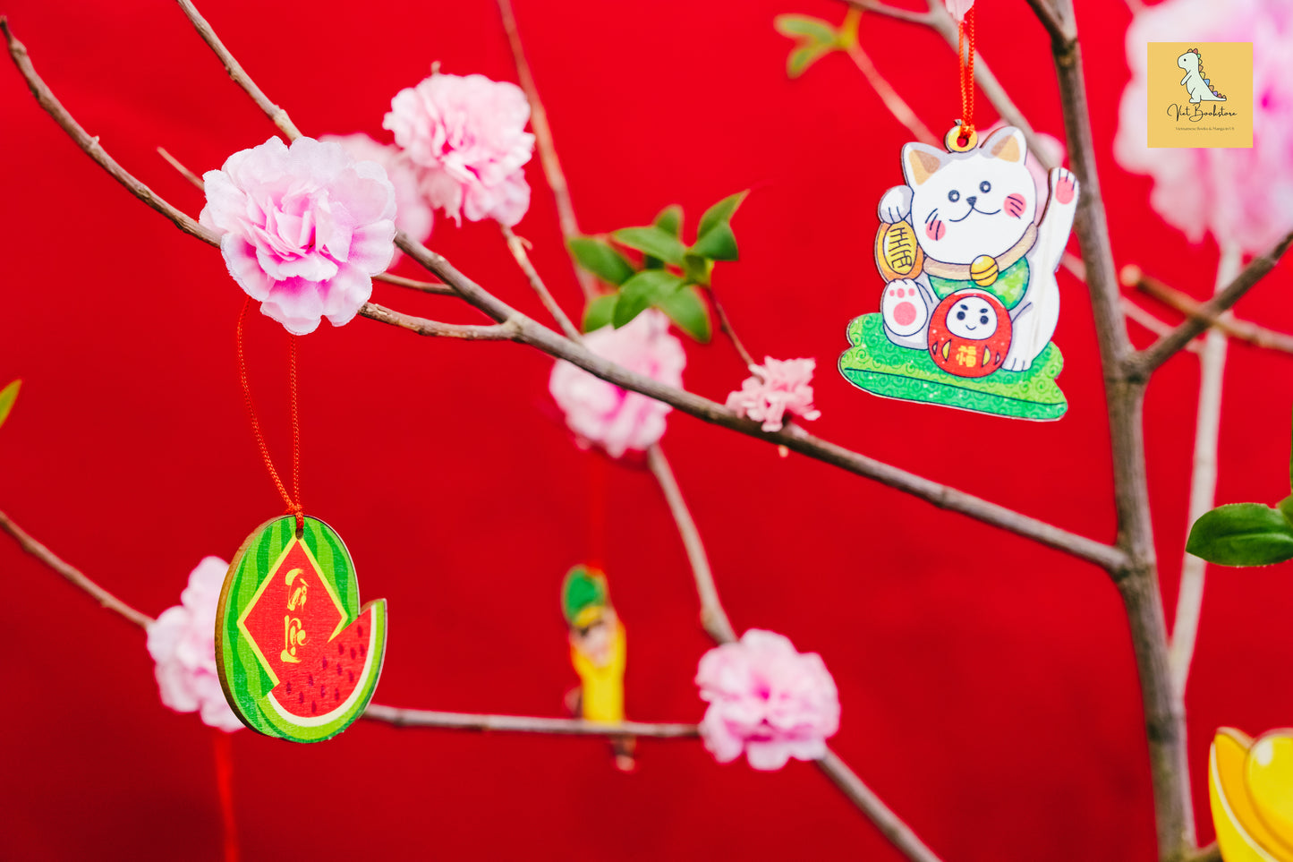 Đồ trang trí Tết bằng gỗ Mèo may mắn Lunar New Year wooden decoration sets|  LuckY Cat ornaments