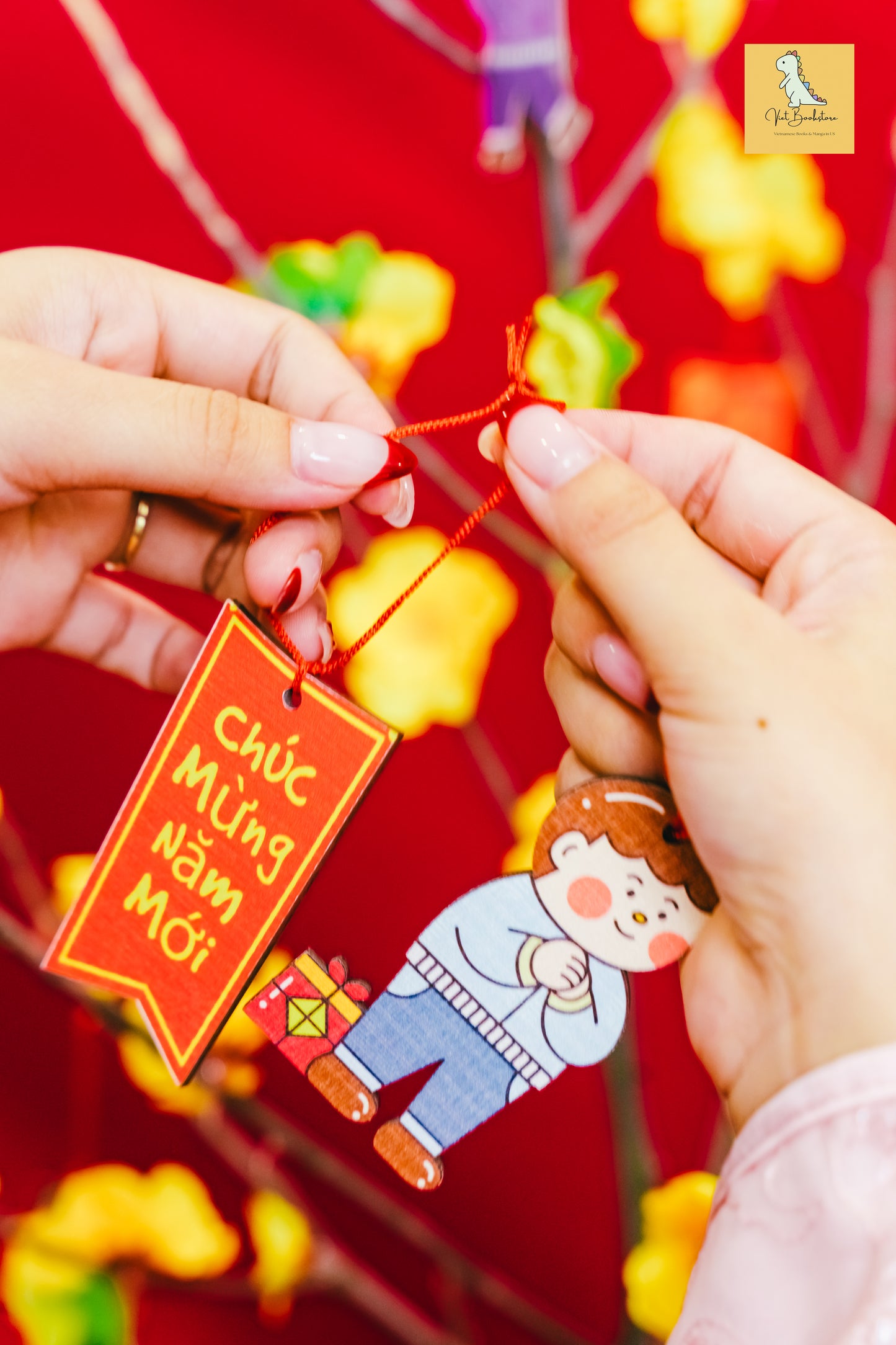 Đồ trang trí Tết bằng gỗ Đầu rồng Lunar New Year wooden decoration sets| Dragon head and happy children