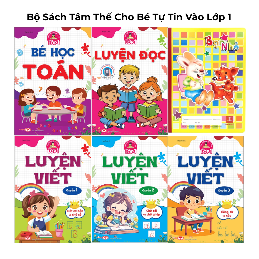 Bộ 5c sách Tâm Thế Cho Bé Tự Tin Vào Lớp 1: Luyện Viết, Luyện Đọc, Bé Tập Viết 1,2,3 + Tặng kèm 1 Vở ô li