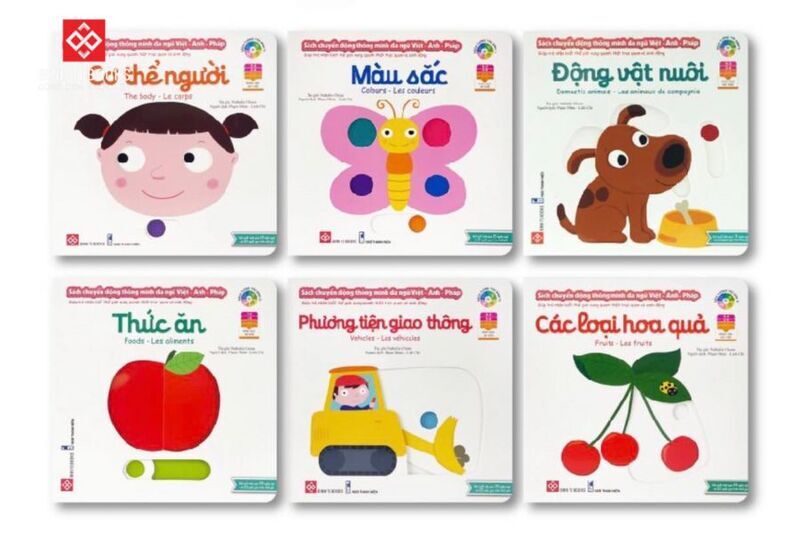 Sách tương tác chuyển động đa ngôn ngữ |Interactive Lift-the-Flap Moving Books (Vietnamese-English-French) | Kididoc Series 0-6