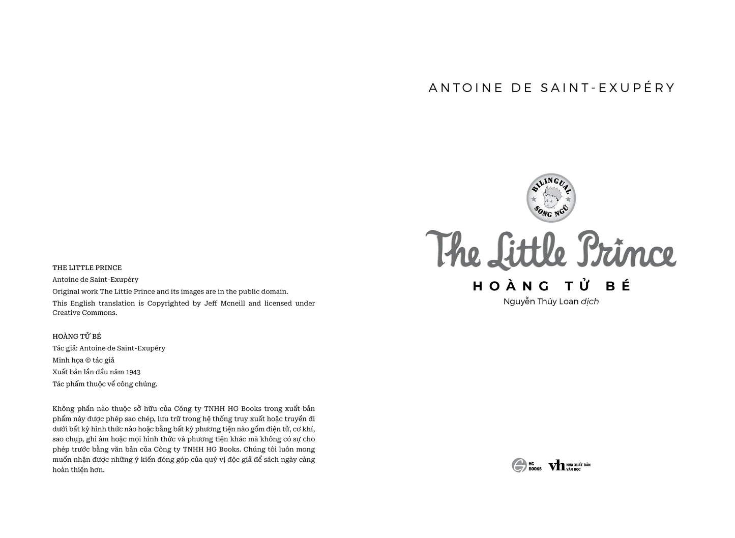 Hoàng tử bé (Little Prince) song ngữ Anh-Việt Antoine de Saint-Exupéry