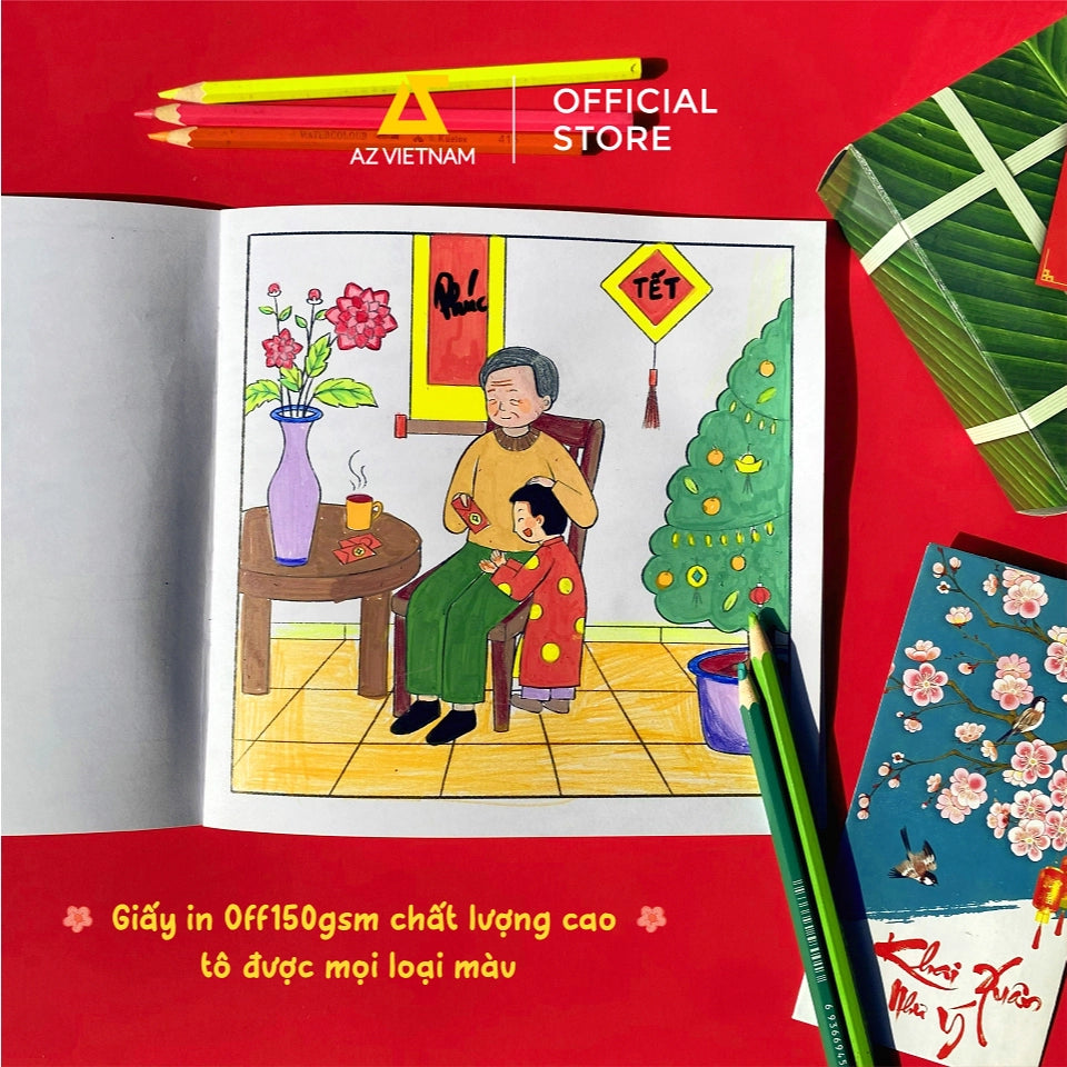 Lunar New Year Coloring Book (Sách Tô Màu ngày tết) Combo 3 cuốn